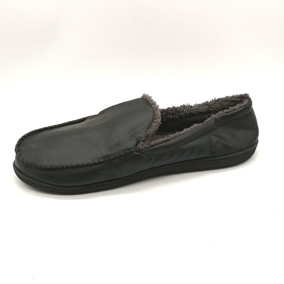 Muk Luks Mens Loafer Slipper Black Faux Fur Lined Flat Heel Round Toe Sz L 12/13 - Picture 1 of 10